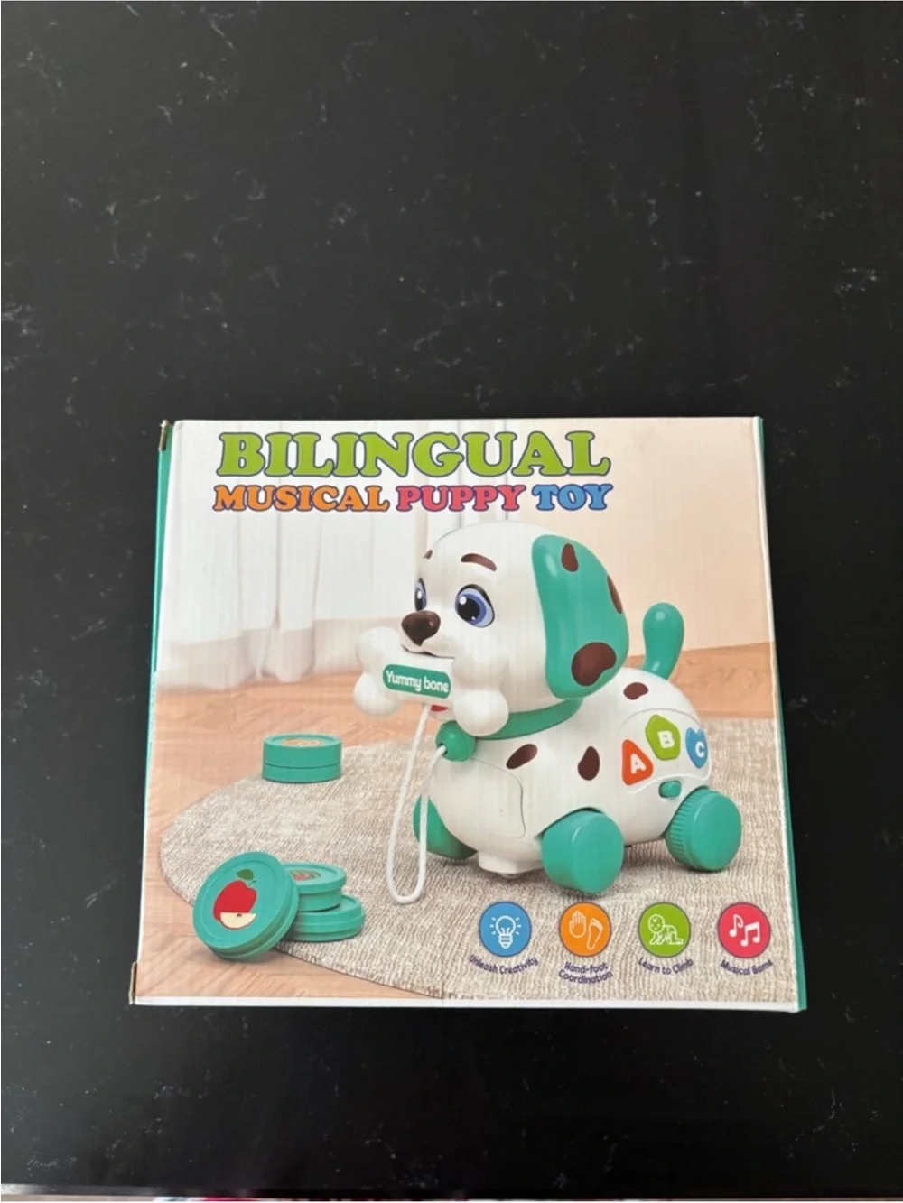 Bilingual Musical Puppy Toy - Teal and White